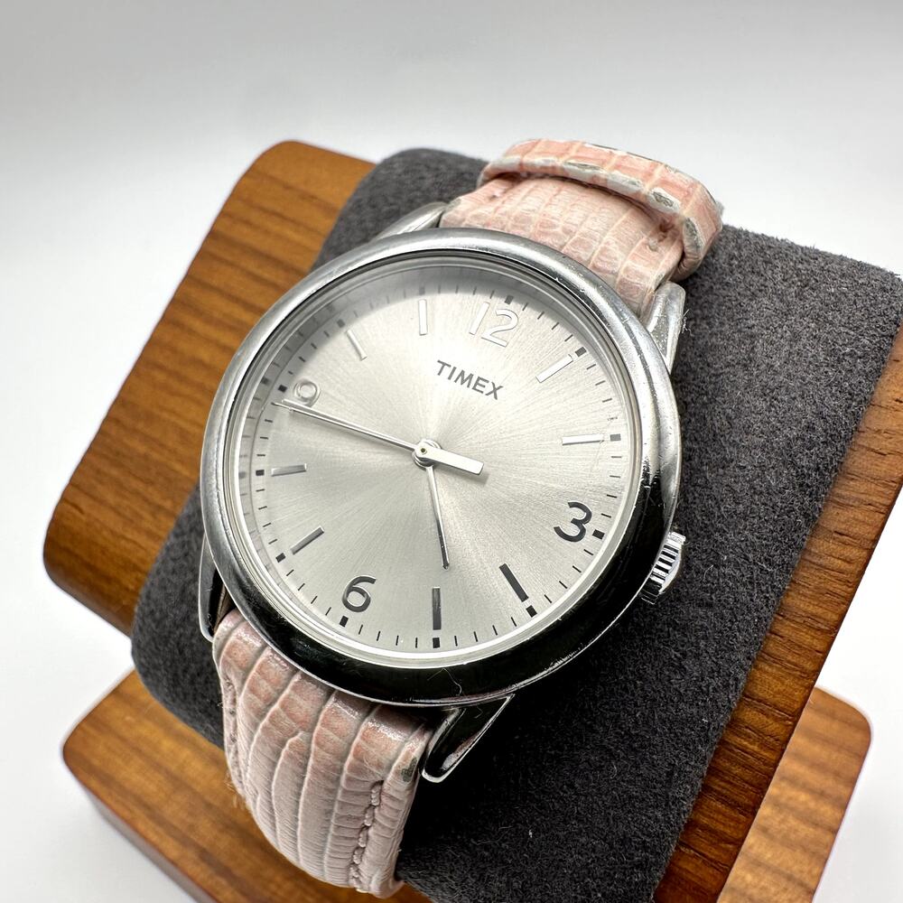 Timex Quartz Analog Watch Silver Dial Pink Strap